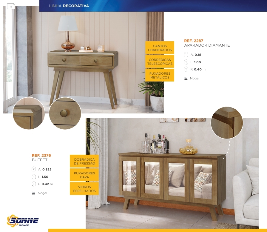 Linha Decorativa | Aparador Diamente - Buffet |  2287 -  2376 | Sonne Móveis 0526