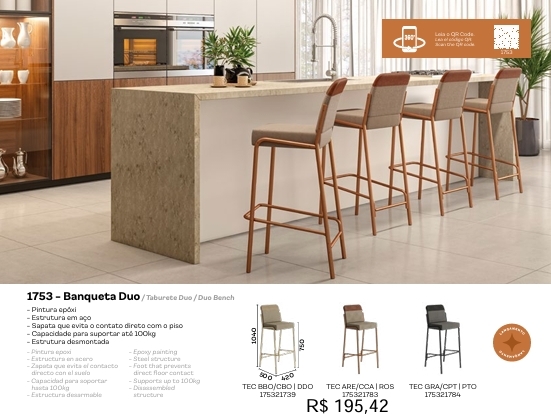 Banqueta Duo 1753 | Carraro | Venda: +60% 0925