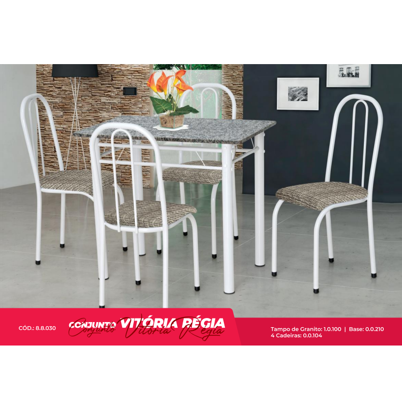 PREÇO + BARATO DO BRASIL | Conjunto Mesa + 4 Cadeiras Vitória Régia | Marcheli