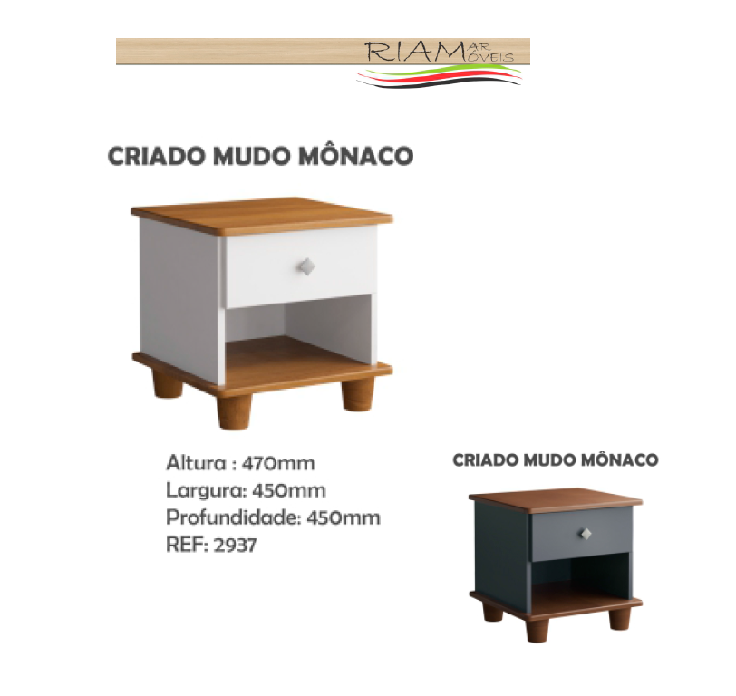 Criado Mudo / Mesa de Cabeceira Mônaco 1 Gaveta | 2936/2937 |Riamar Móveis