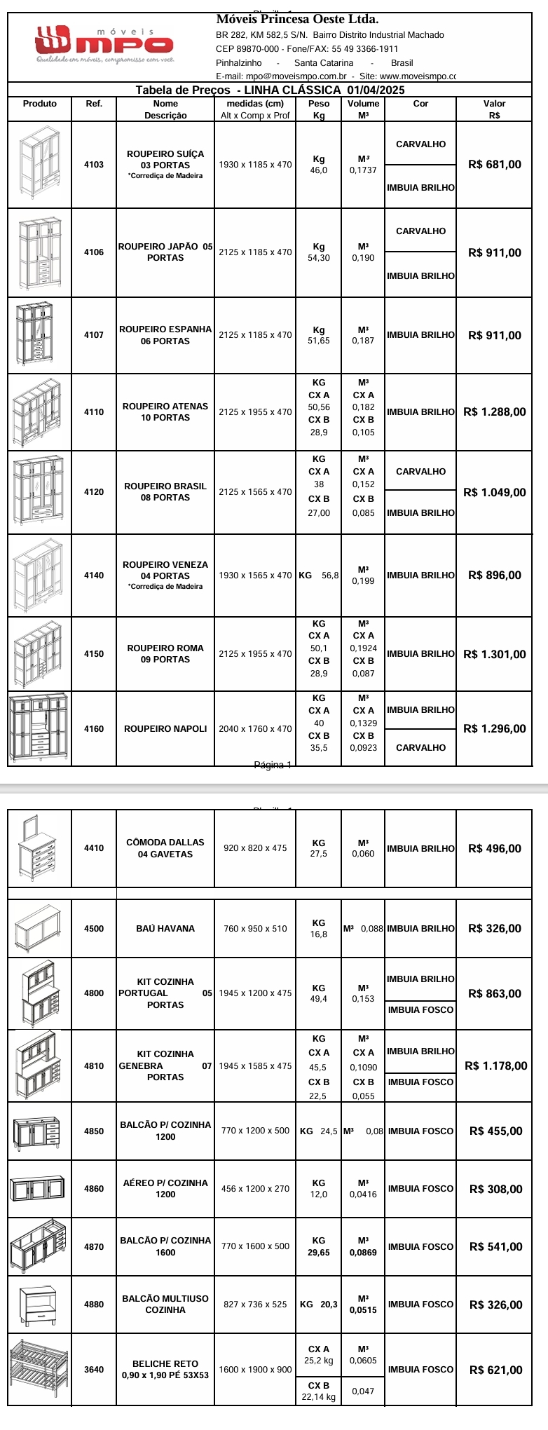 ZMPO | Tabela de Preços da Linha Clássica | Venda: +60% 0425