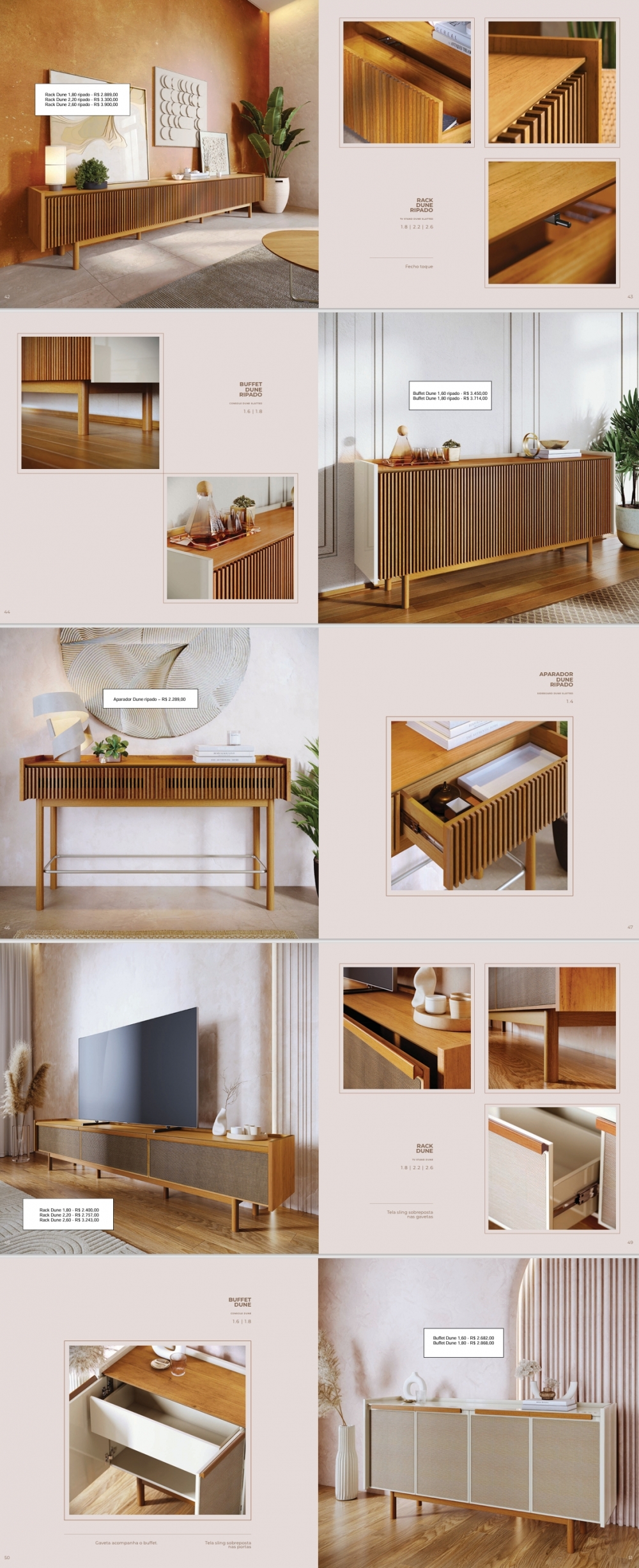 Linha Dune | Rack Dune - Aparador Dune - Buffet Dune - Cristaleira Dune | Imcal | Venda -50% 0525