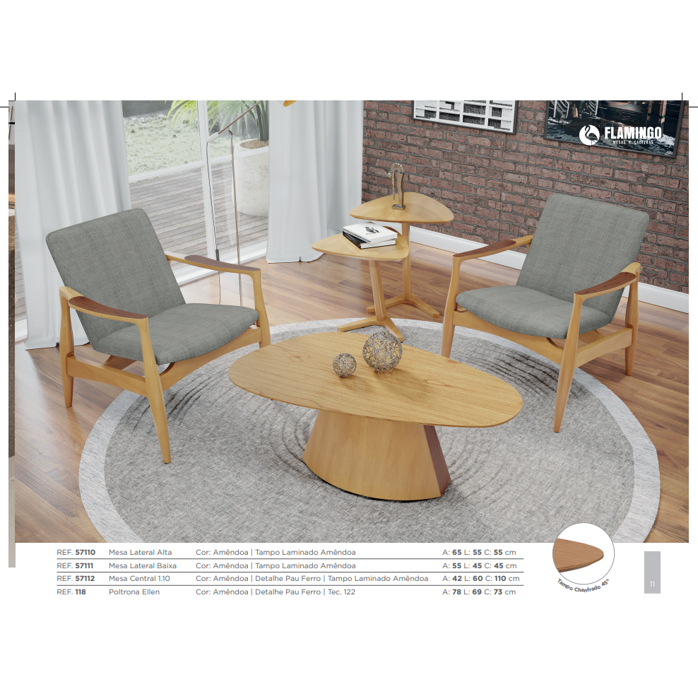 PREÇO + BARATO DO BRASIL | Poltrona Ellen + Mesa de Centro + Mesa Lateral | Flamingo