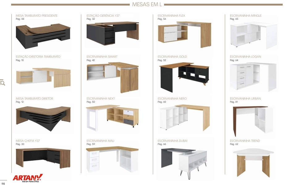 Mesas em L | Presidente-Gerência-Flex-Mingle-Diretoria Tamburato-Smart-Gold-Logan-Diretor-Next-Nero-Urban-ChefiaY37-Mali-Dubai-Trend | Artany 0425