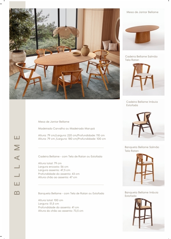 Linha Bellame | Mesa de Jantar + Cadeiras + Banquetas | Sol Móveis 0725
