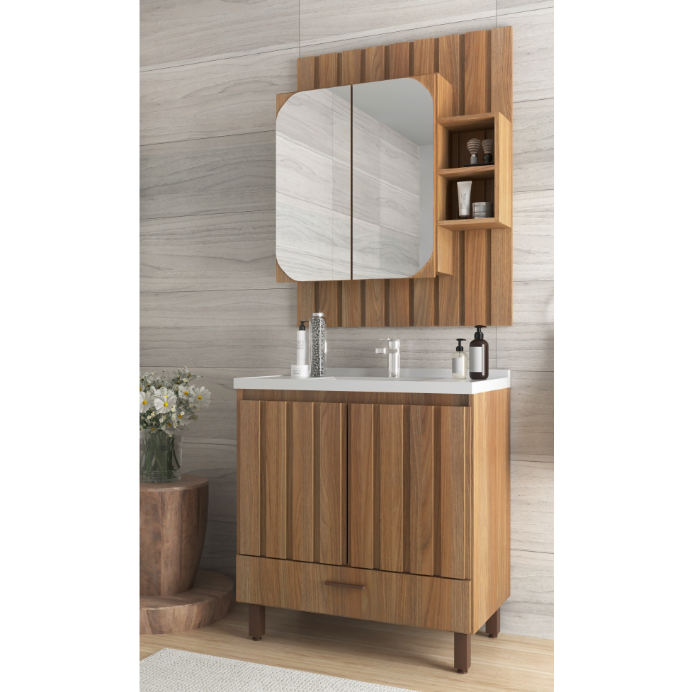 Conjunto Gabinete e Espelheira Ripado 80 | Belizze 
