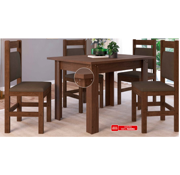 PREÇO + BARATO DO BRASIL | Conjunto Mesa e 4 Cadeiras Estofadas | 17/2010-4 | Zamarchi